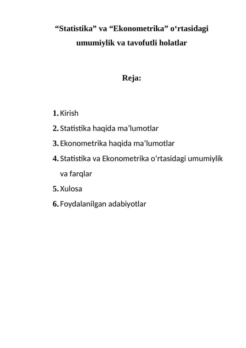 Statistika va Ekonometrika 1