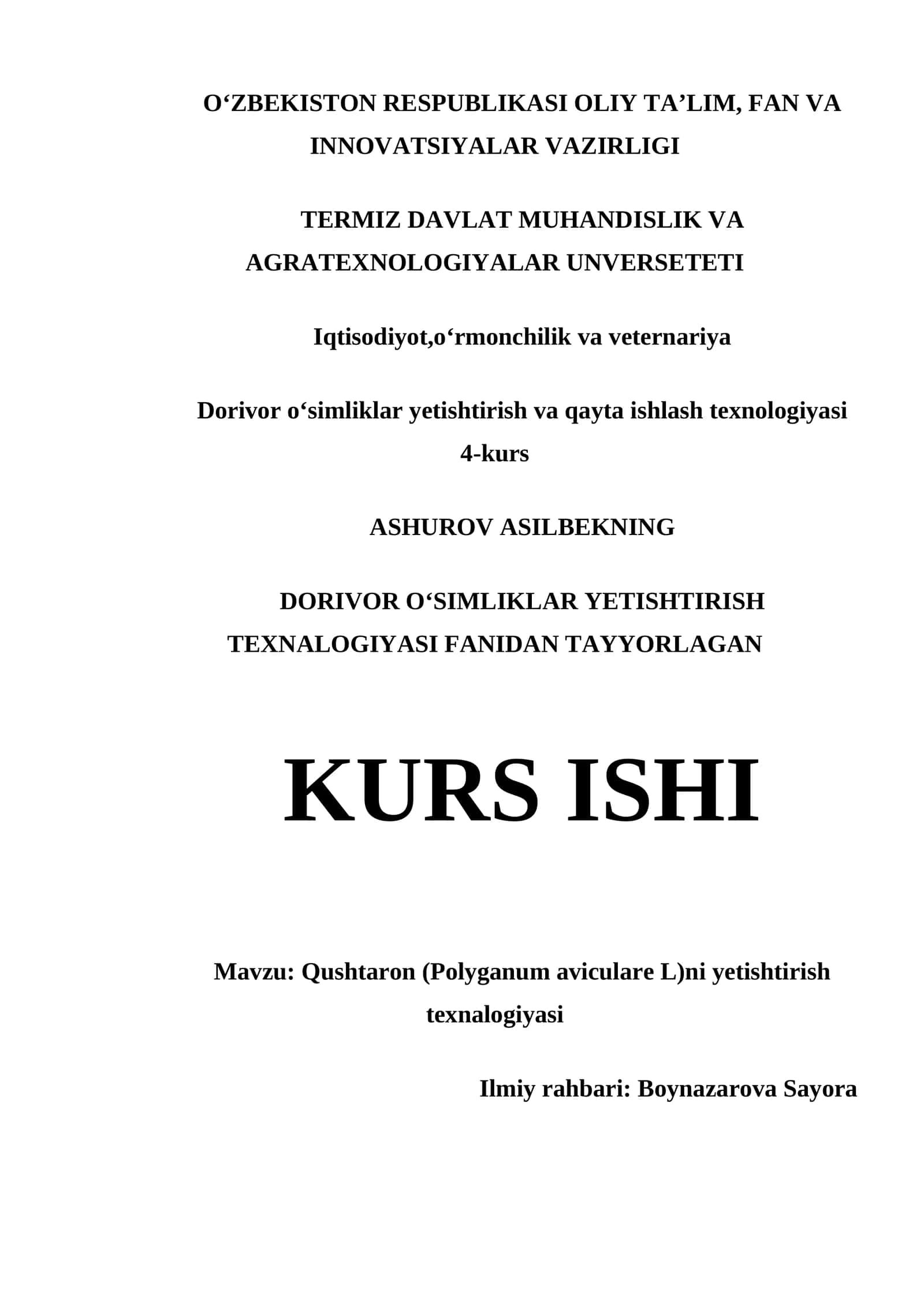 Qushtaron (Polyganum aviculare L)ni yetishtirish texnalogiyasi 1