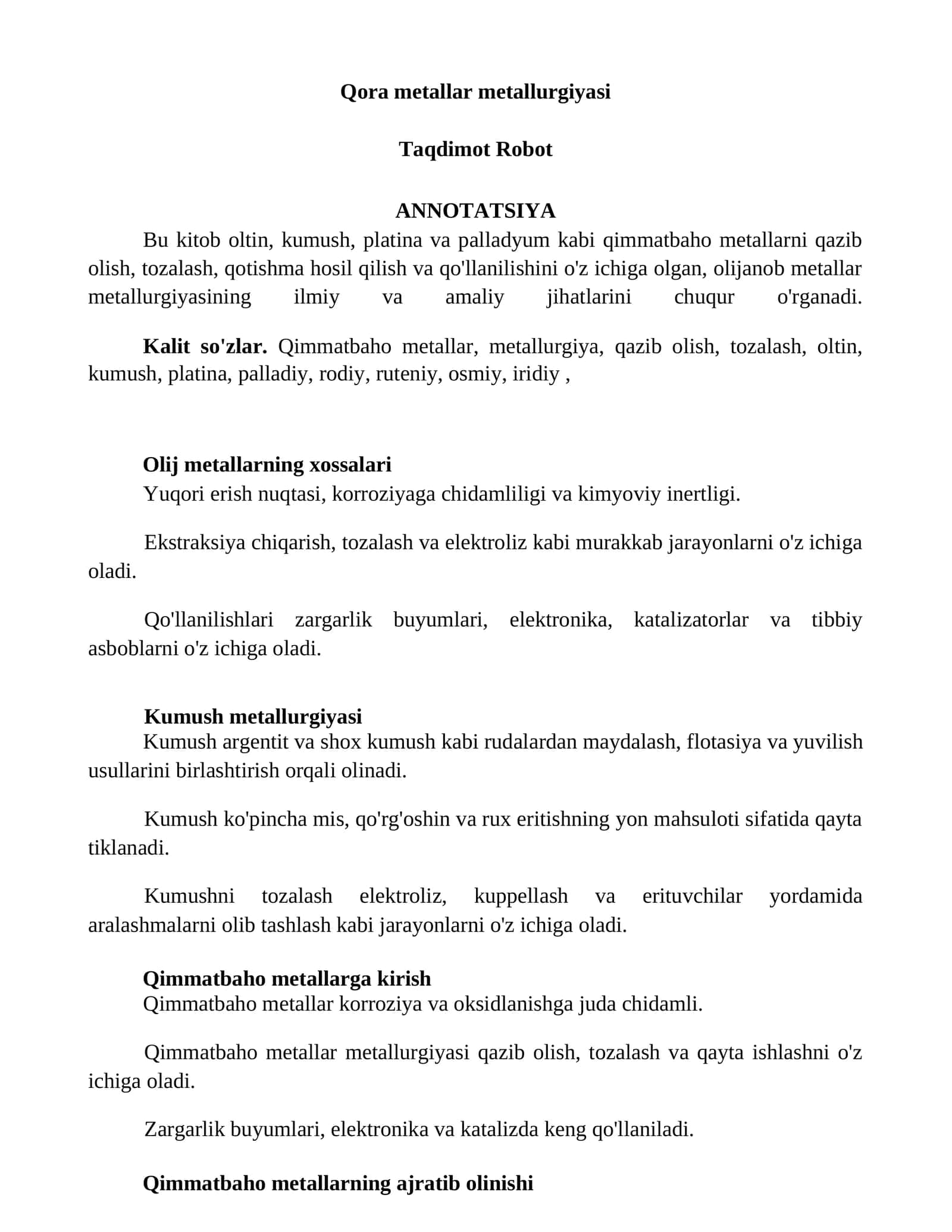 Qora metallar metallurgiyasi 1