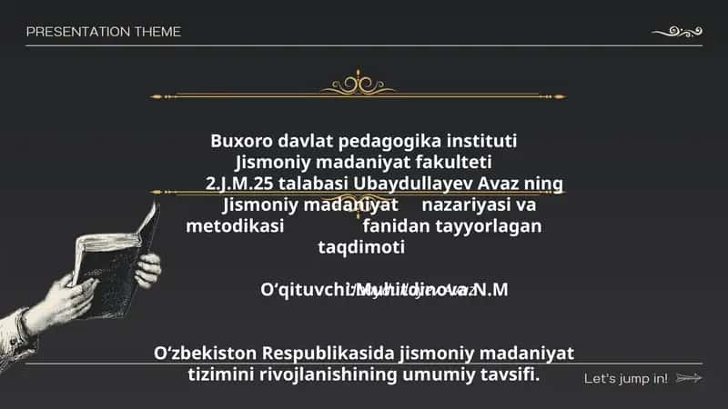 Ubaydullayev Avaz - Jismoniy madaniyat nazariyasi va metodikasi taqdimoti 1