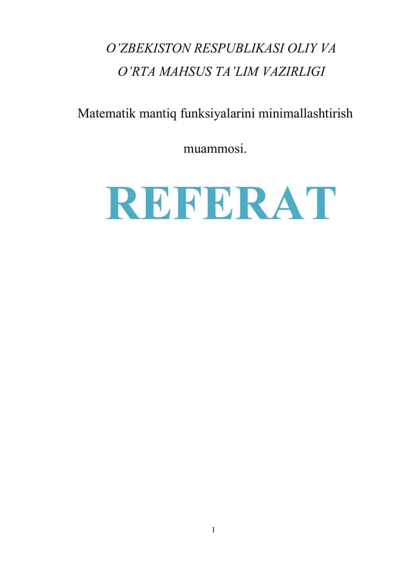 Matematik mantiq funksiyalarini minimallashtirish muammosi 1