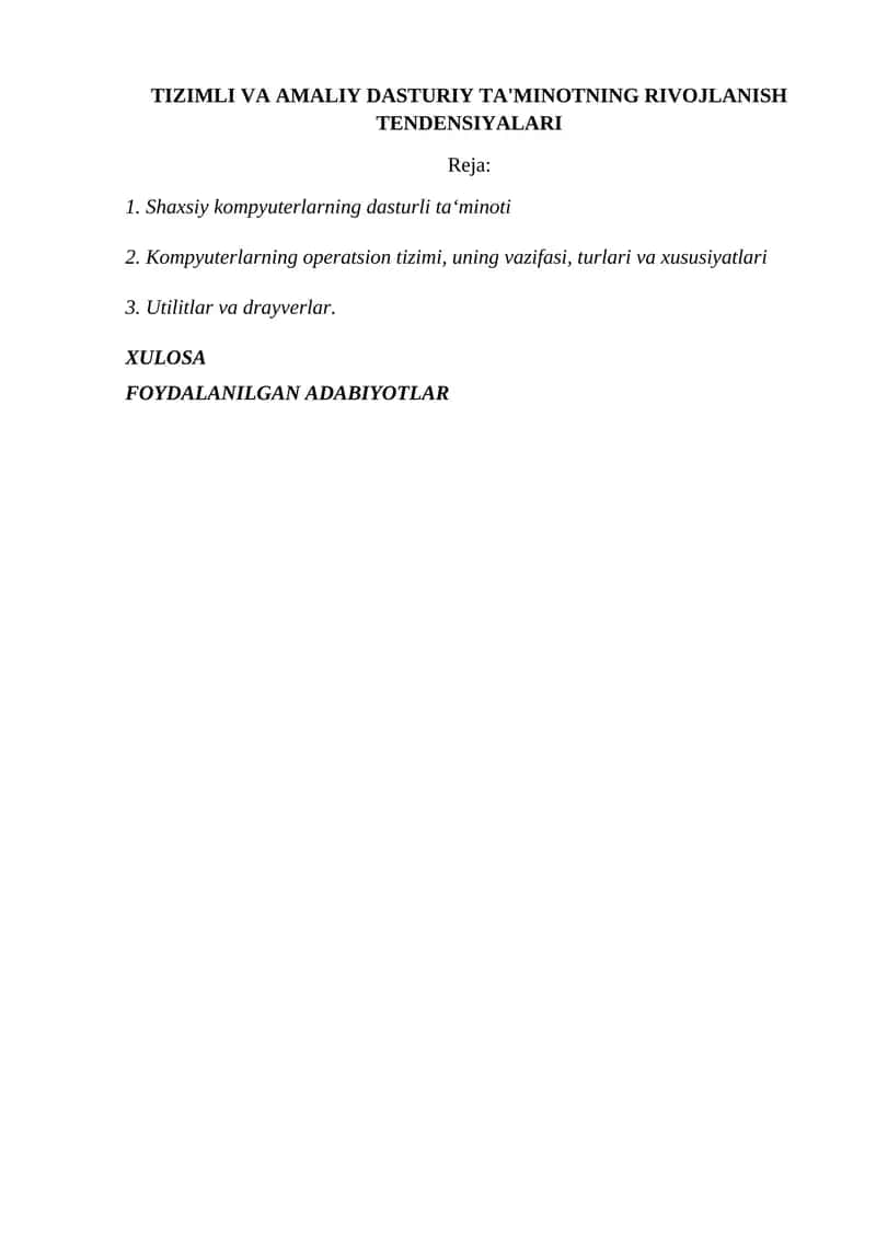 Shaxsiy kompyuterlarning dasturli ta‘minoti 1