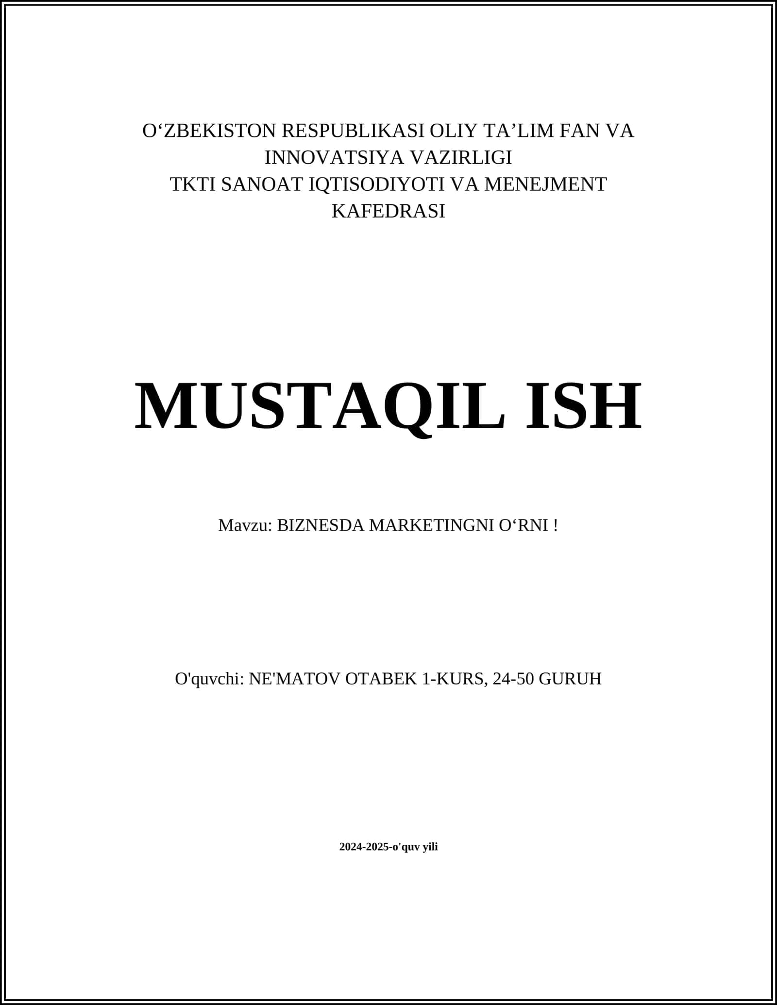 BIZNESDA MARKETINGNI O‘RNI! 1