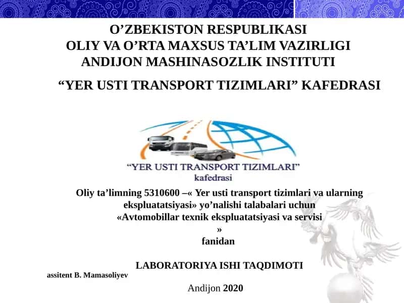 Dvigatelning silindr-porshen guruhi va gaz taqsimlash mexanizmiga xizmat ko`rsatish ishlari texnologiyasi 1