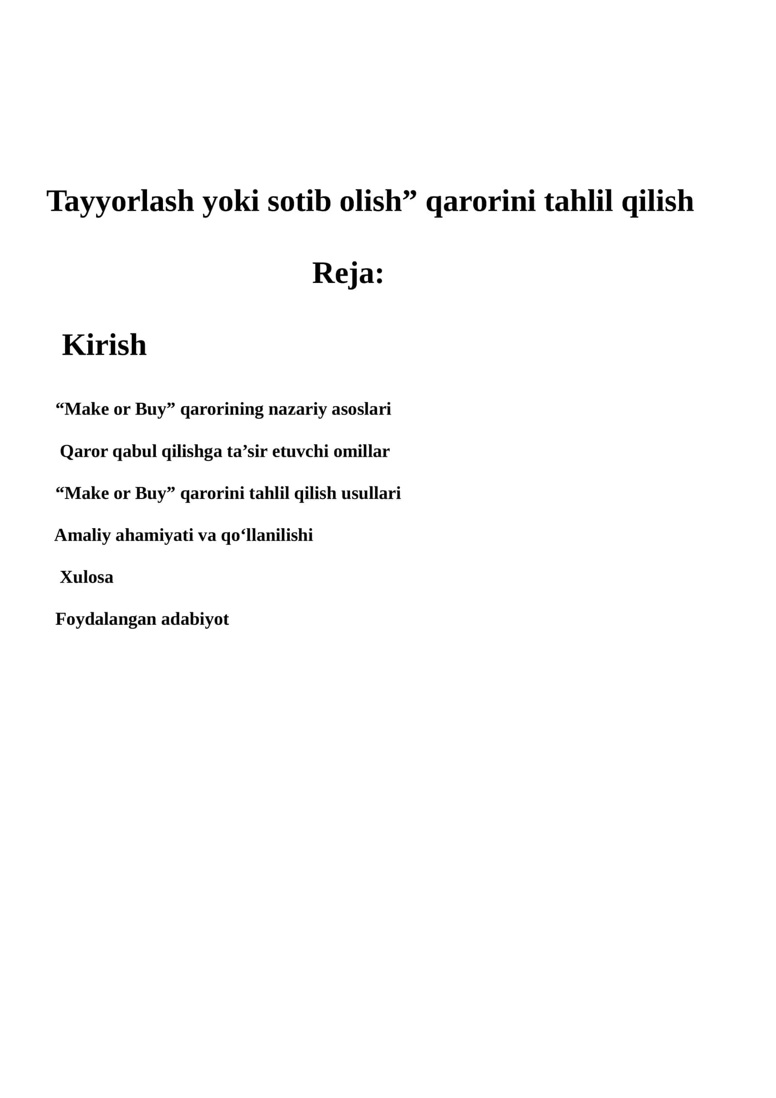 Tayyorlash yoki sotib olish” qarorini tahlil qilish 1