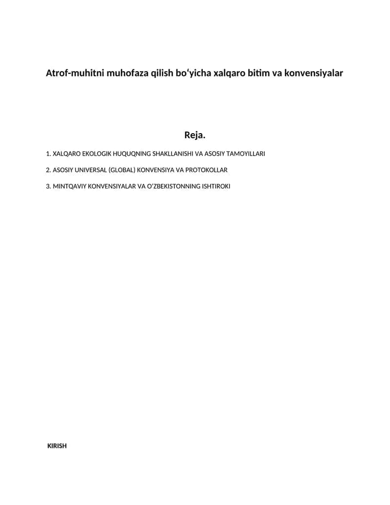 Atrof-muhitni muhofaza qilish boʻyicha xalqaro bitim va konvensiyalar 1