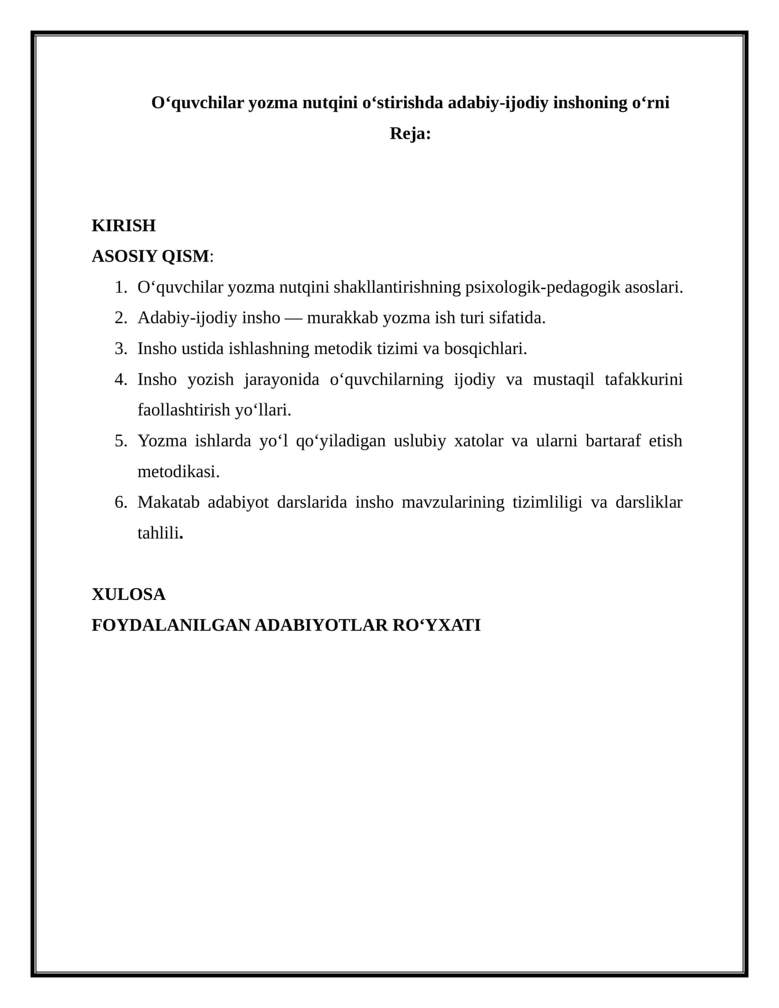Oʻquvchilar yozma nutqini oʻstirishda adabiy-ijodiy inshoning oʻrni 1