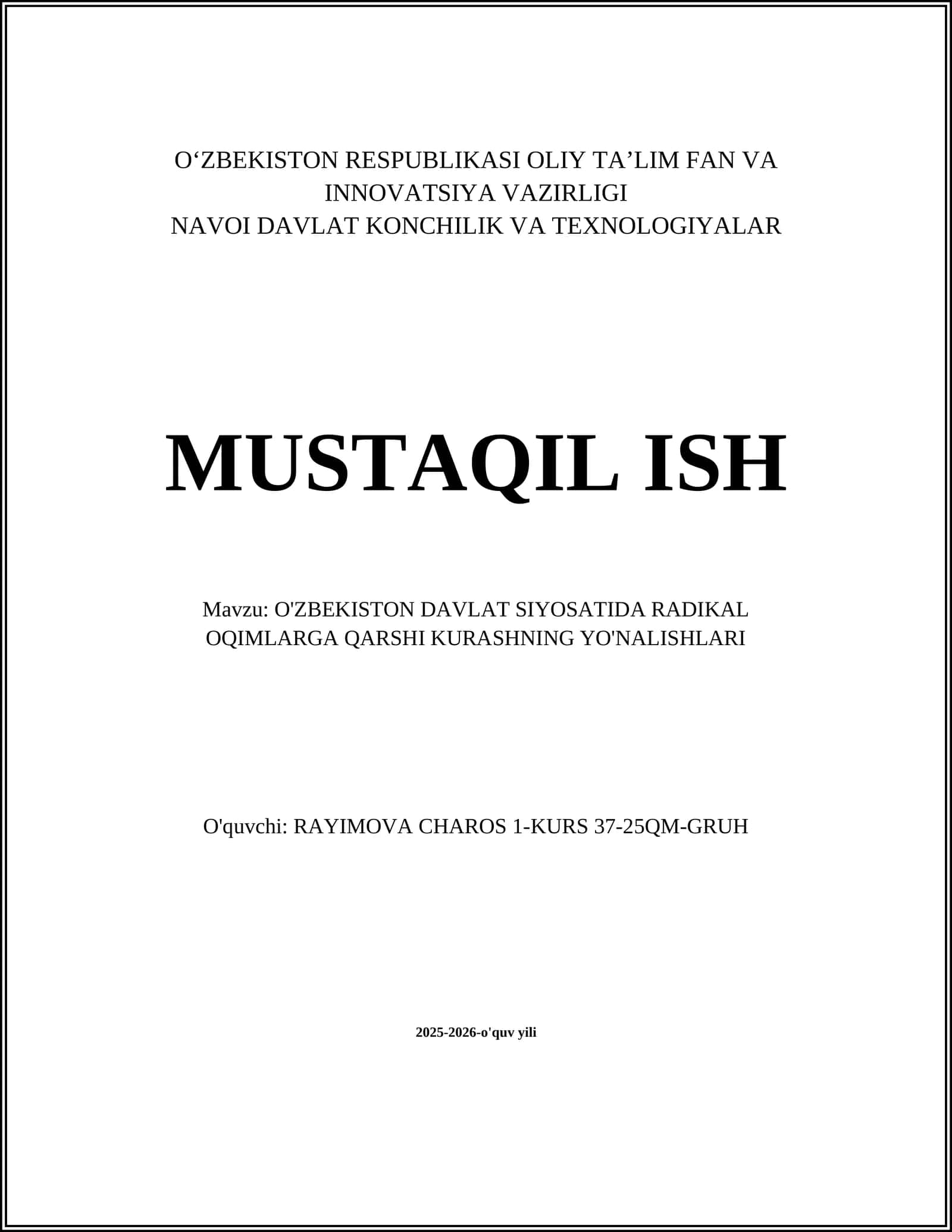 O'ZBEKISTON DAVLAT SIYOSATIDA RADIKAL OQIMLARGA QARSHI KURASHNING YO'NALISHLARI 1