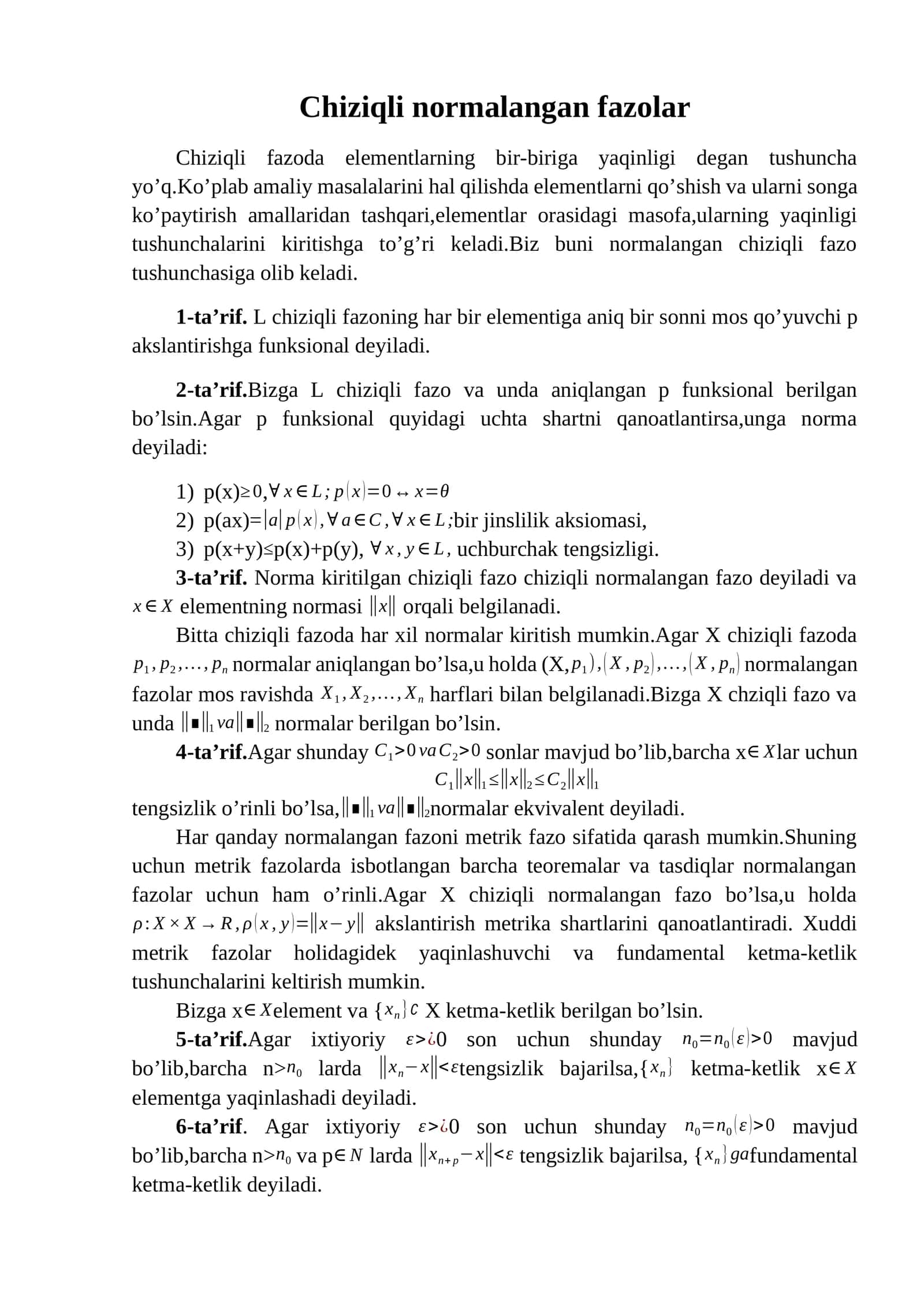 Chiziqli normalangan fazolar 1