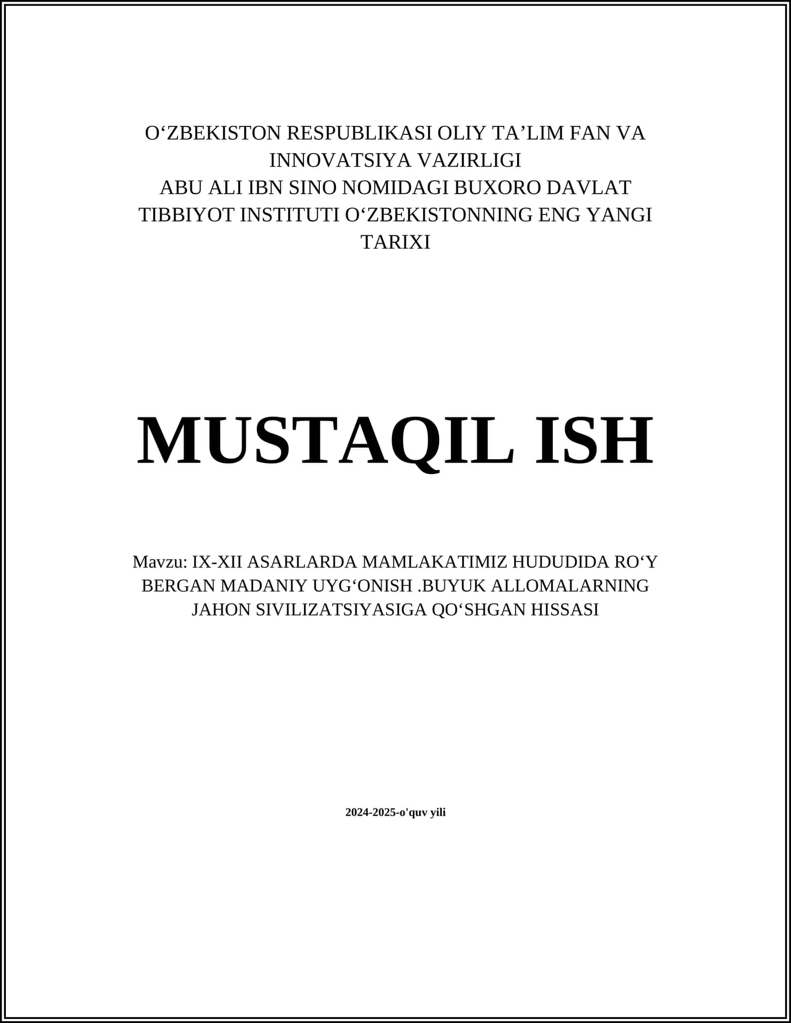O‘ZBEKISTONNING ENG YANGI TARIXI MUSTAQIL ISH 1