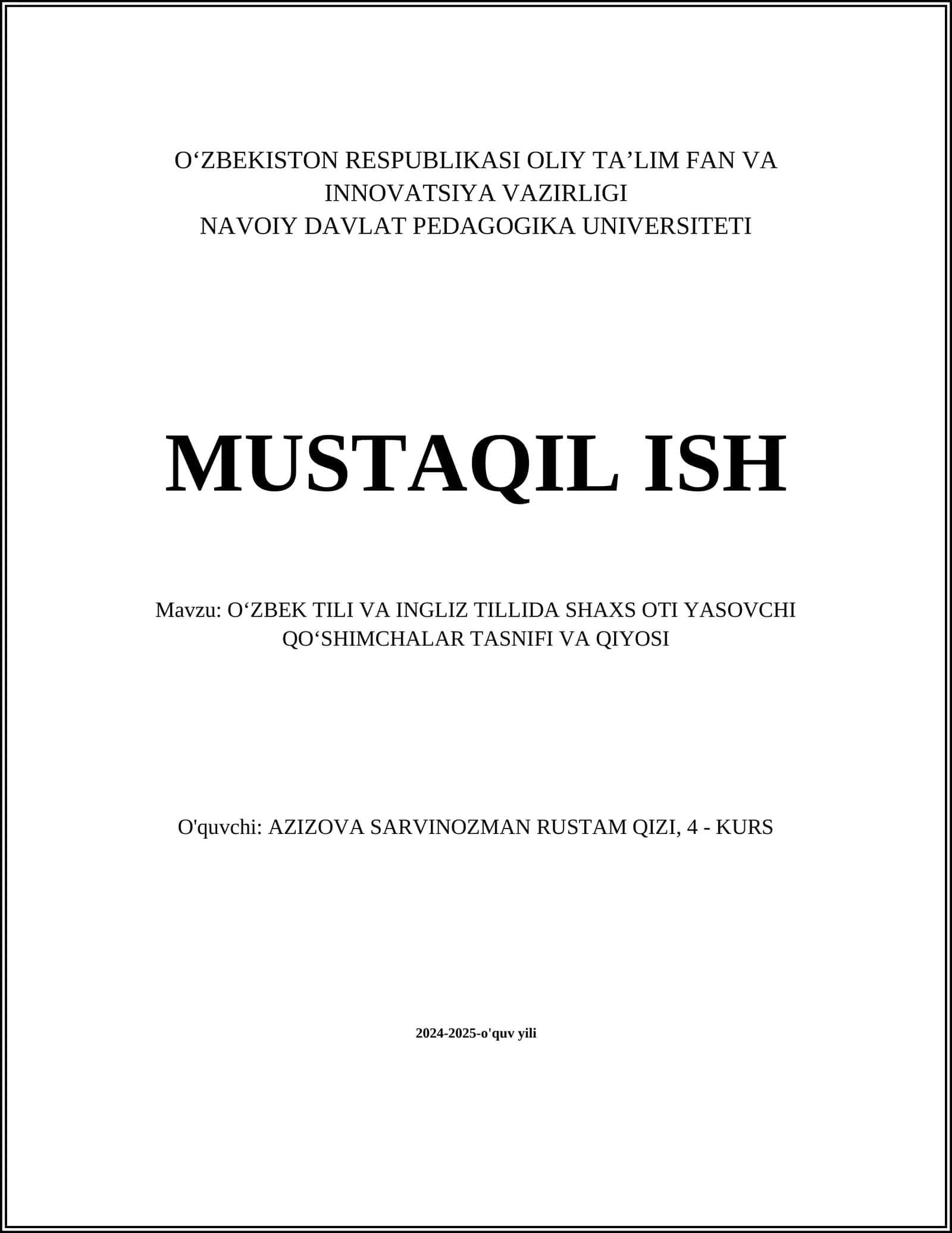 Oʻzbek Tili va Ingliz Tillida Shaxs Oti Yasovchi Qo'shimchalar Tasnifi va Qiyosi 1