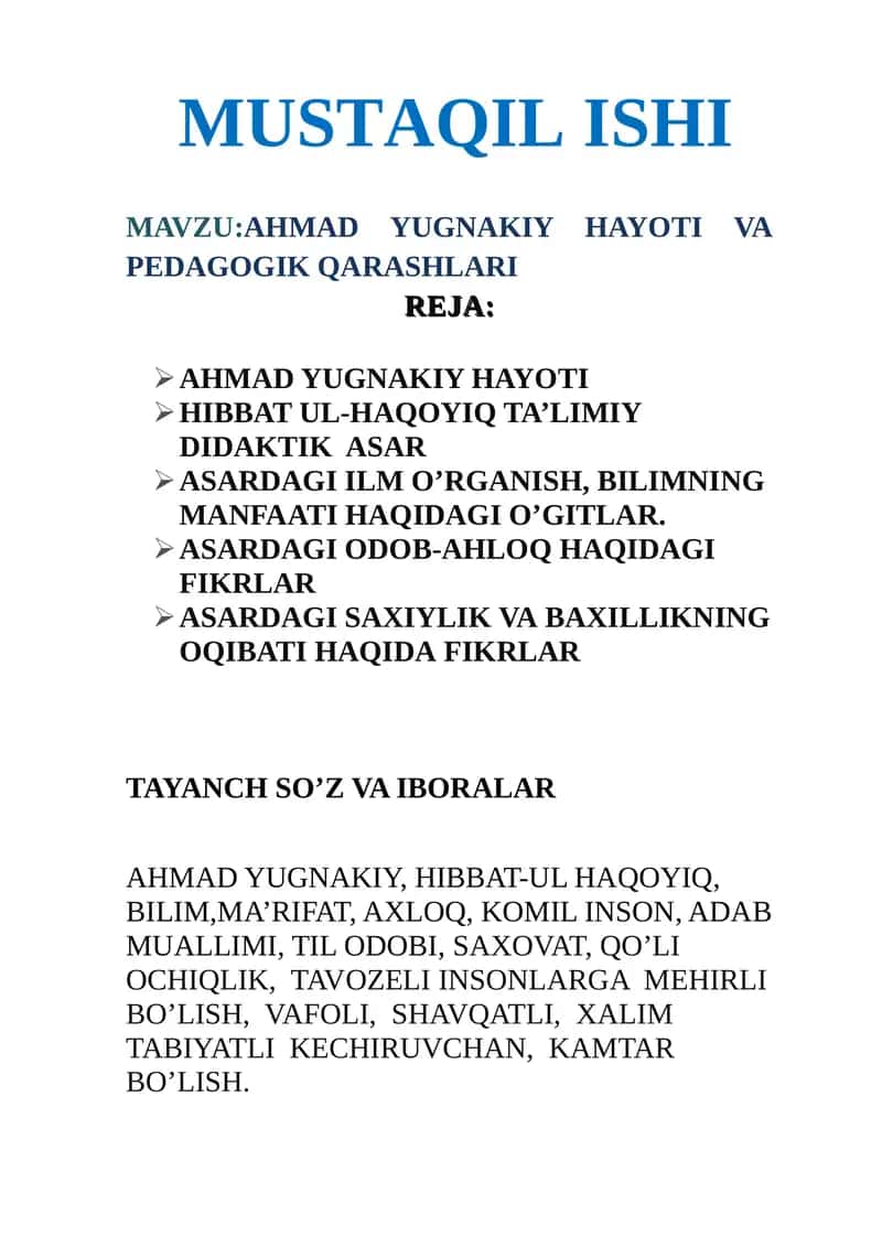 AHMAD YUGNAKIY HAYOTI VA PEDAGOGIK QARASHLARI 1