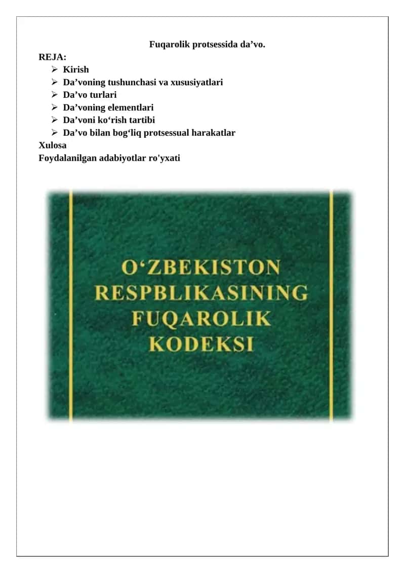 Fuqarolik protsessida da’vo 1