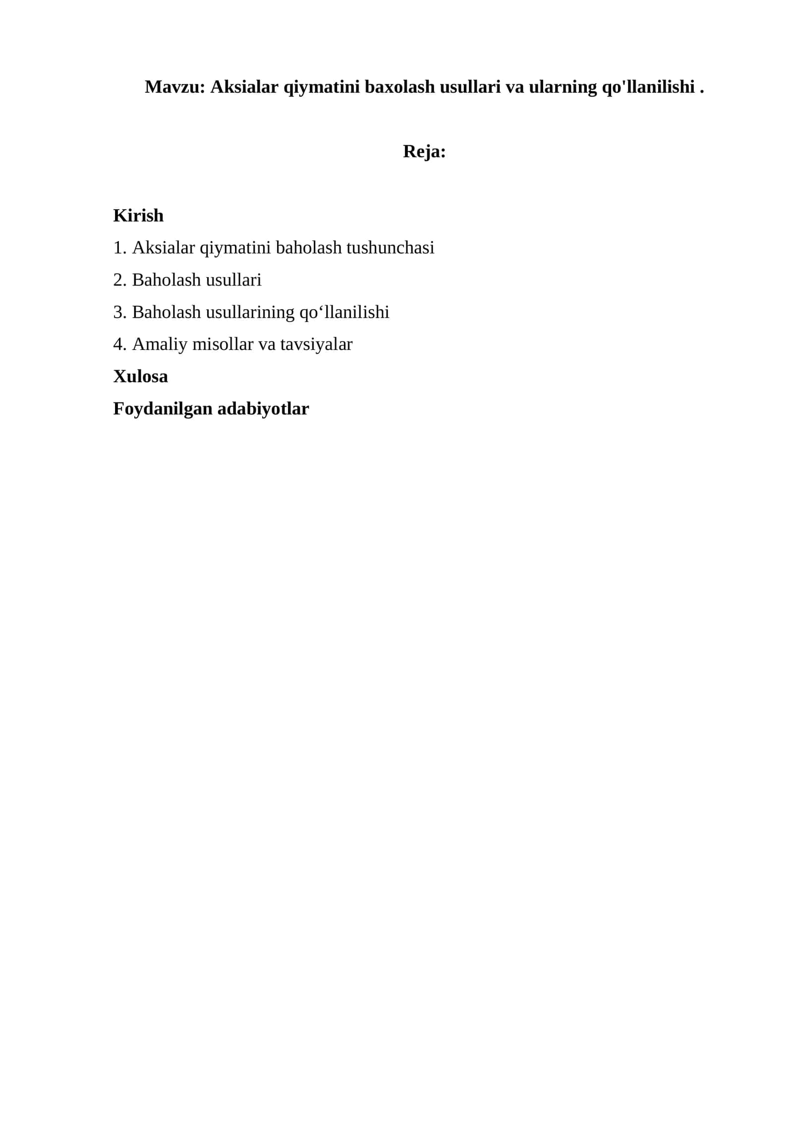 Aksialar qiymatini baxolash usullari va ularning qo'llanilishi 1