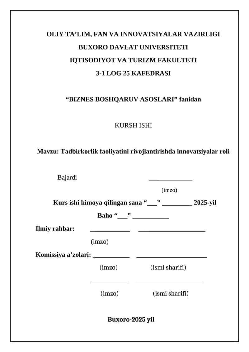 Tadbirkorlik faoliyati va innovatsiyaning nazariy asoslari 1