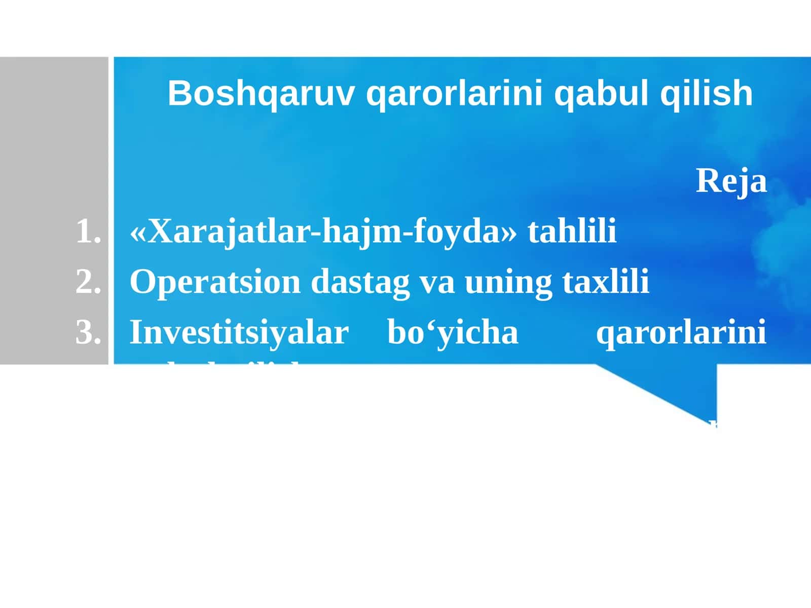 Investitsiyalar bo‘yicha qarorlarini qabul qilish 1
