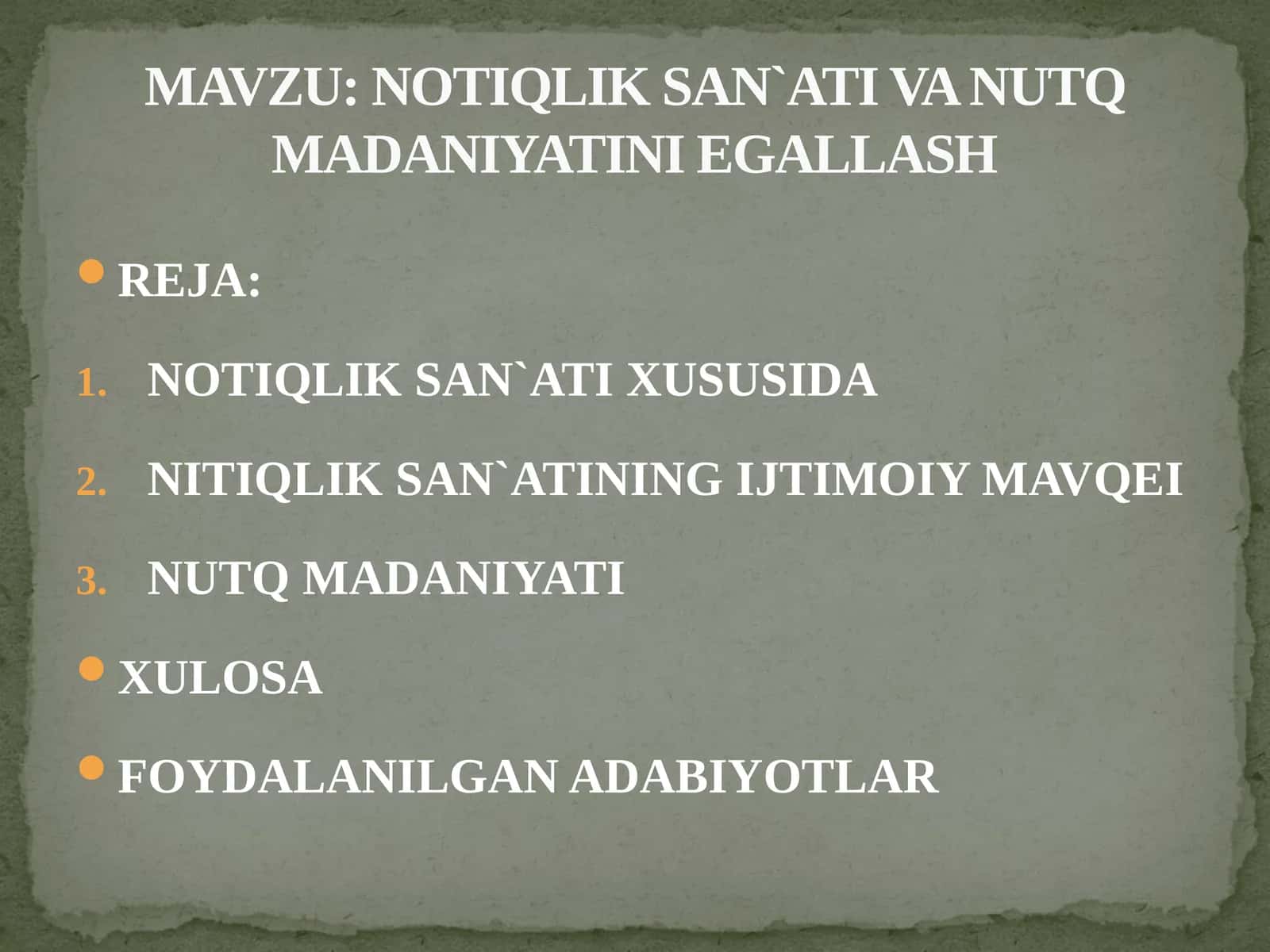 NOTIQLIK SAN`ATI VA NUTQ MADANIYATINI EGALLASH 1