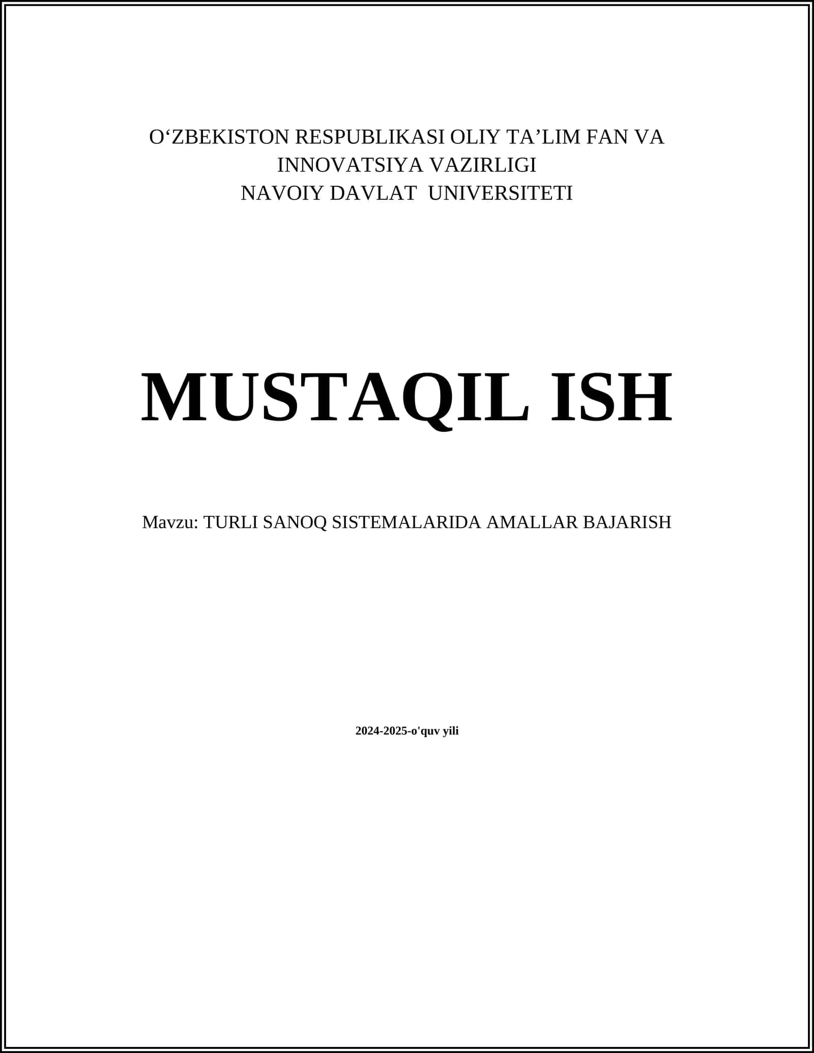 TURLI SANOQ SISTEMALARIDA AMALLAR BAJARISH 1