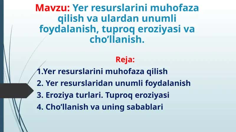 Yerresurslarini muhofaza qilish va ulardan foydalanish 1