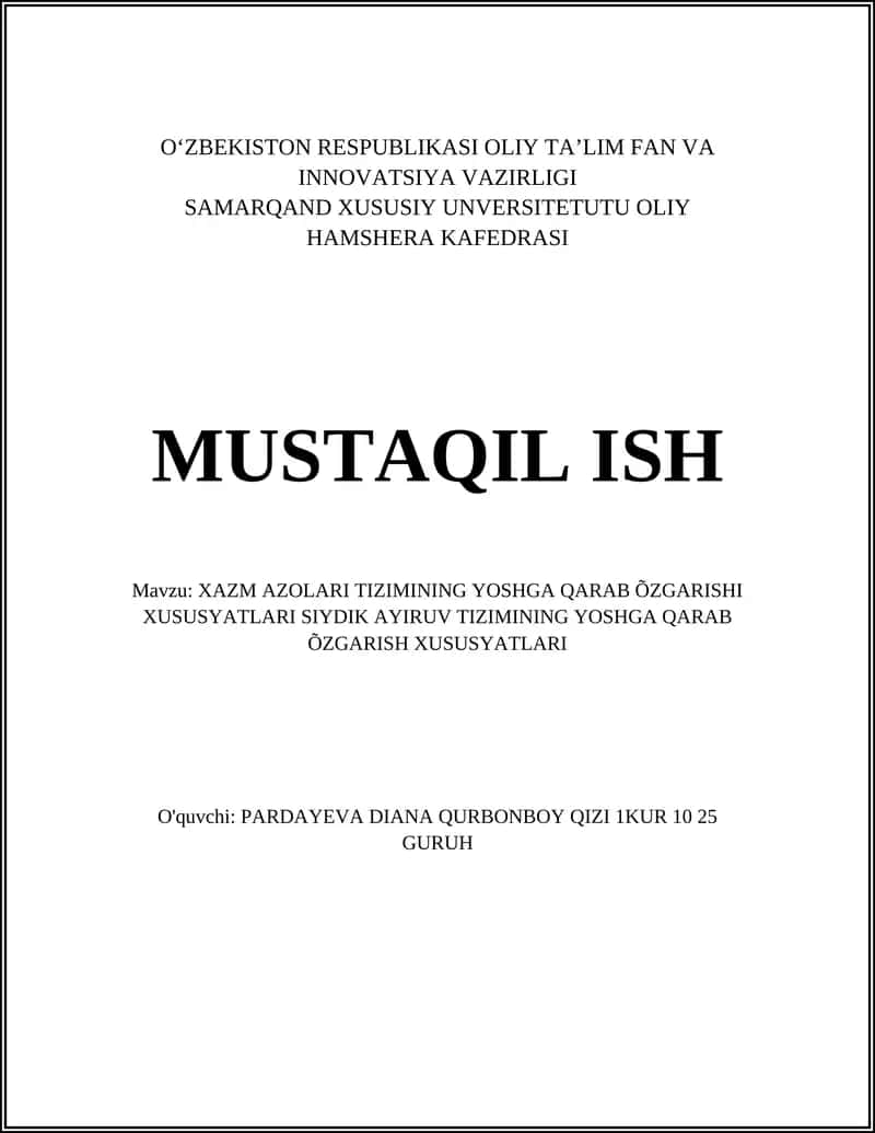Xazm Azolari Tizimining Yoshga Qarab O'zgarishi Xususyatları 1