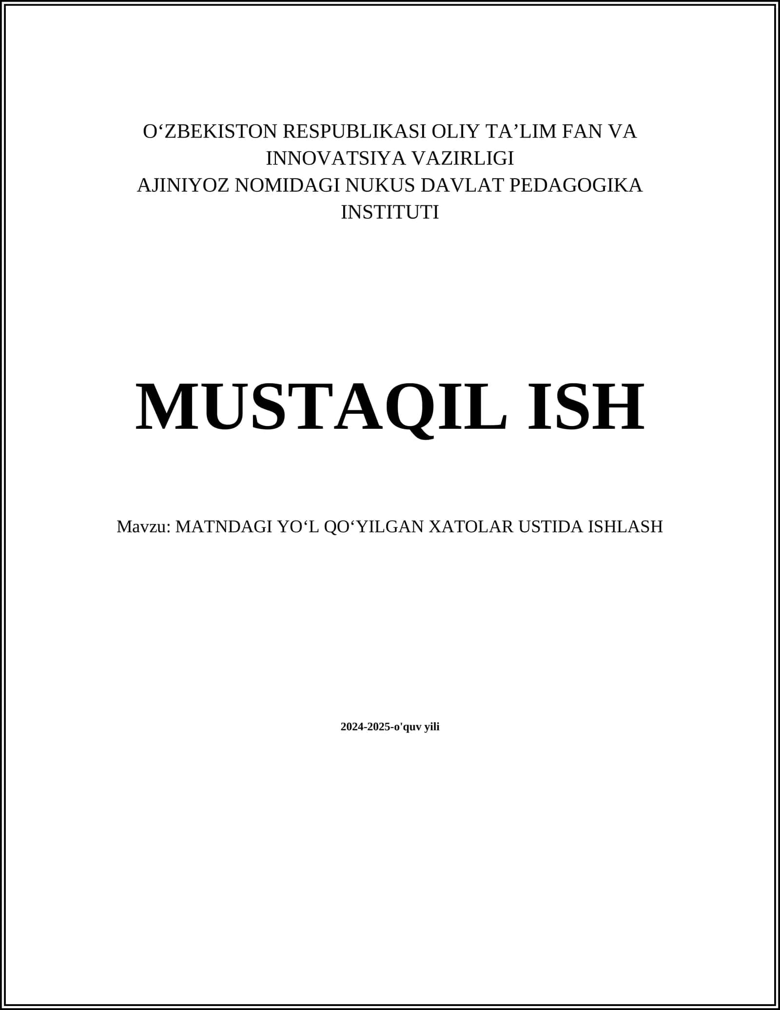 MATNDAGI YOʻL QOʻYILGAN XATOLAR USTIDA ISHLASH 1