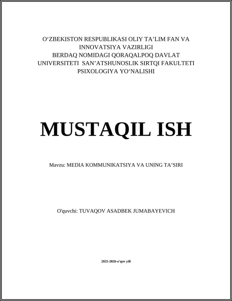 MEDIA KOMMUNIKATSIYA VA UNING TA'SIRI 1