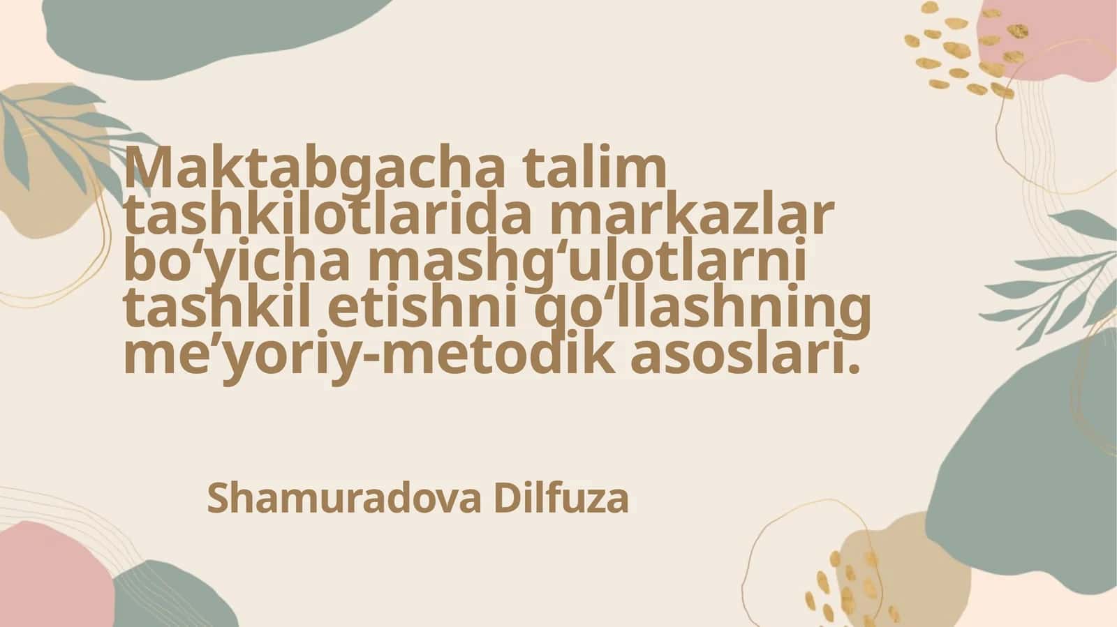 Markazlar bo‘yicha mashg‘ulotlarni tashkil etish 1