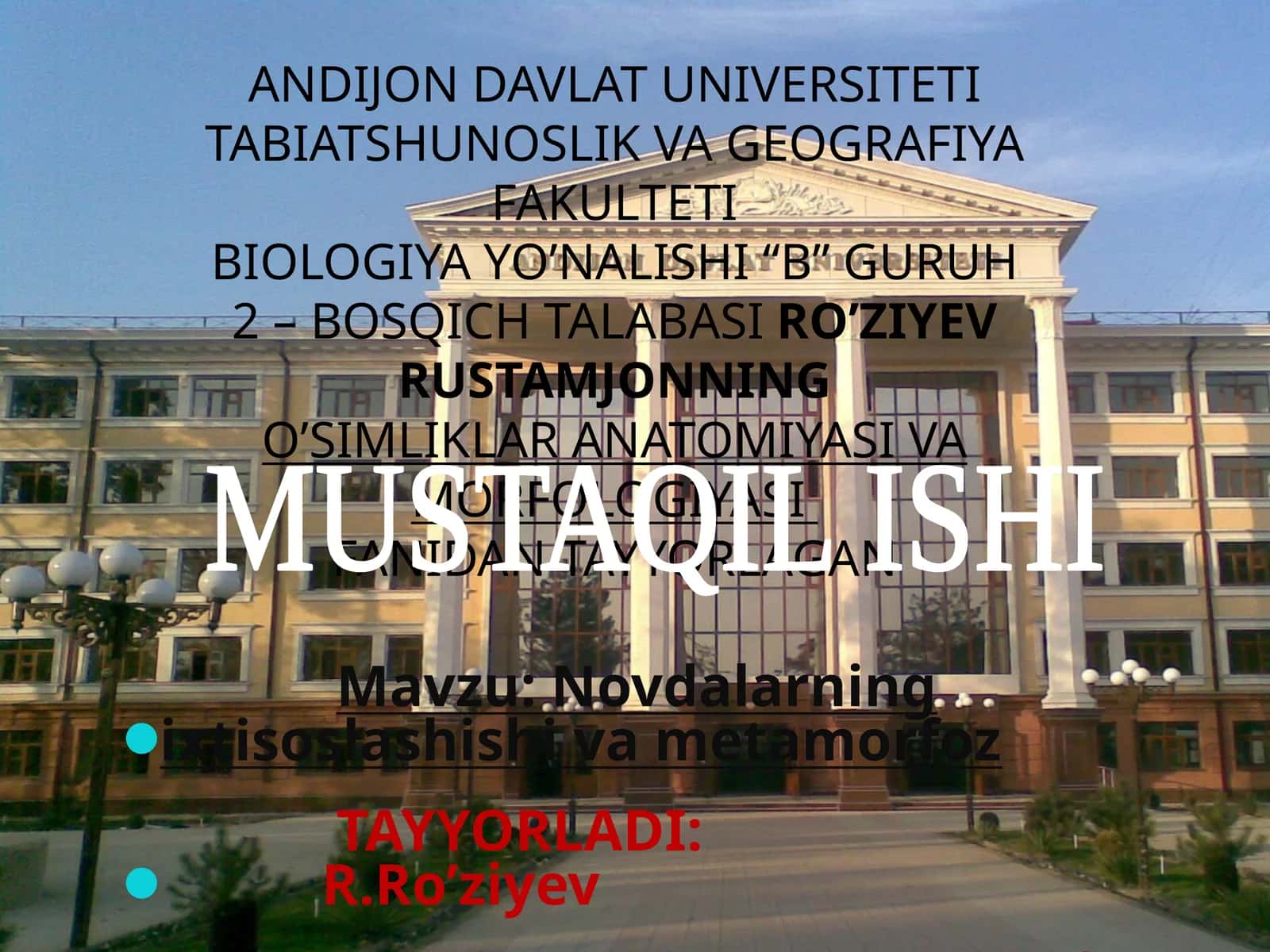 Novdalarning ixtisoslashishi va metamorfoz 1