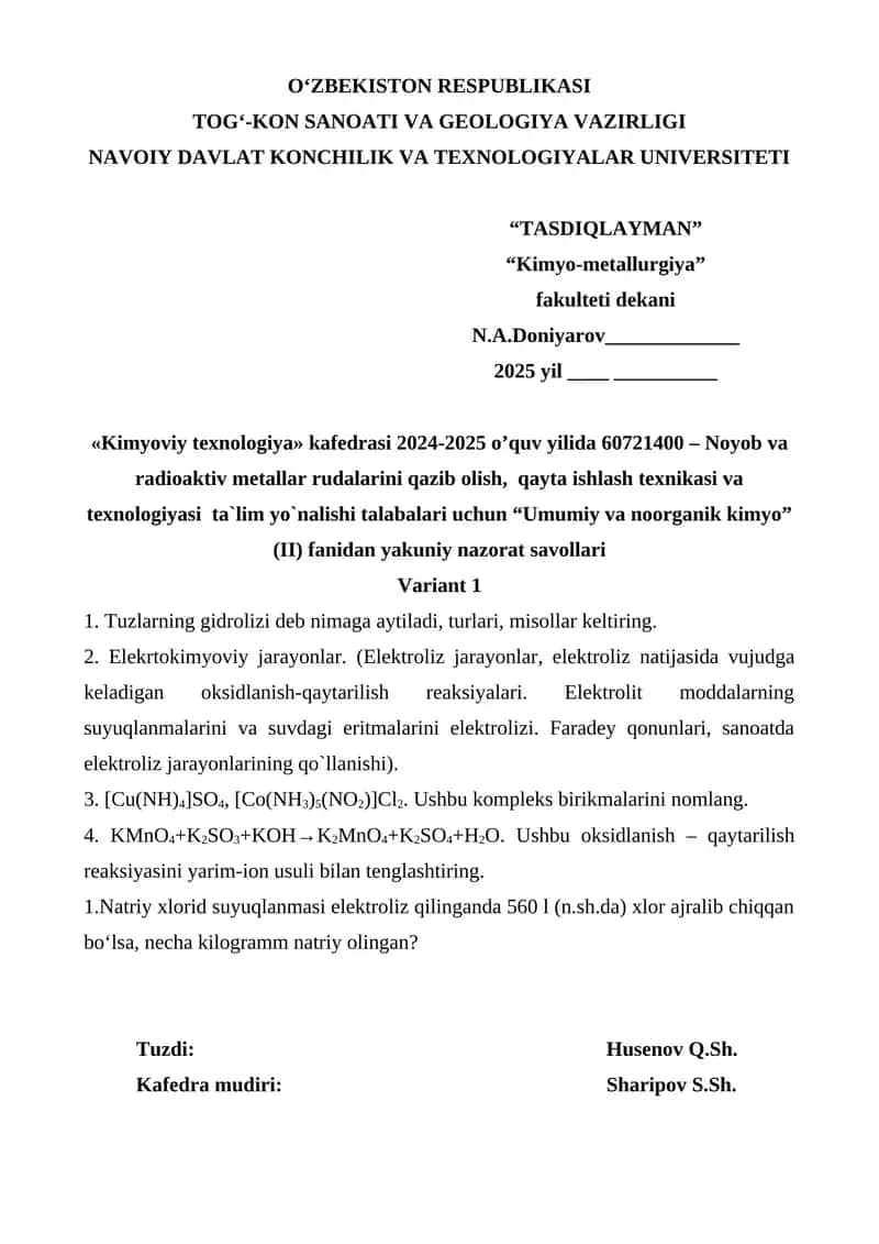 Kimyoviy texnologiya kafedrasi 1