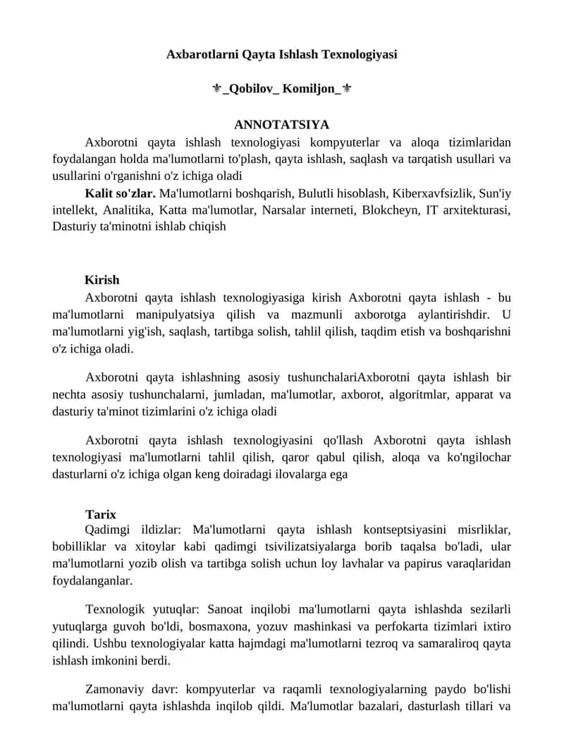 Axbarotlarni Qayta Ishlash Texnologiyasi 1
