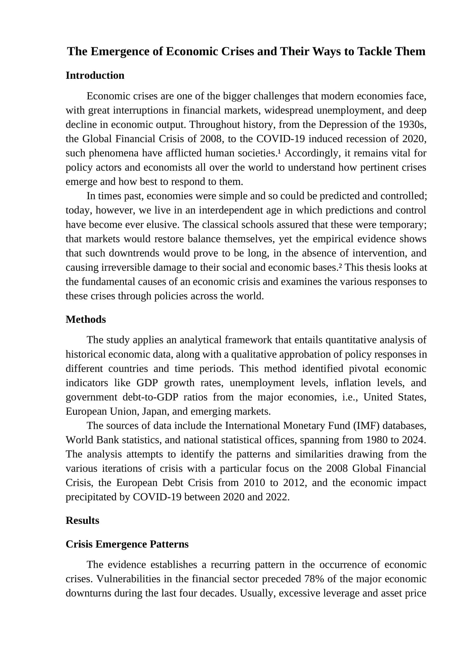The Emergence of Economic Crises and Their Ways to Tackle Them 1