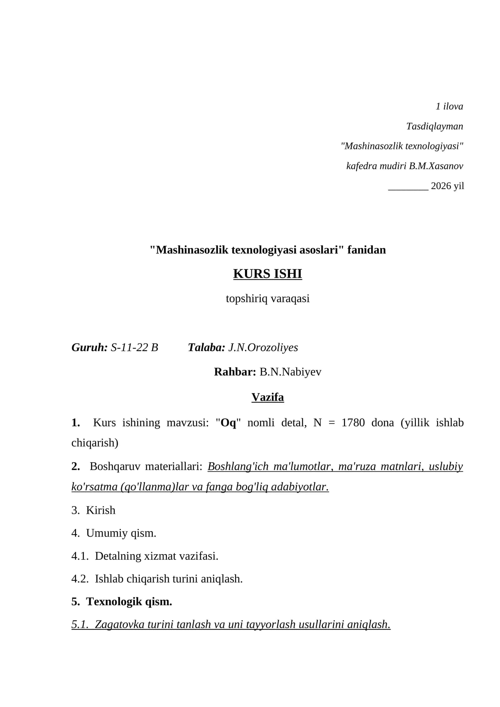 Mashinasozlik texnologiyasi asoslari 1