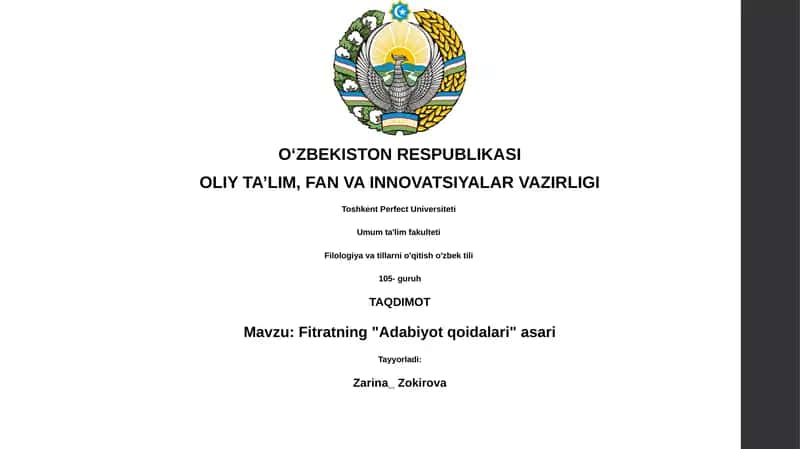 Fitratning "Adabiyot qoidalari" asari 1