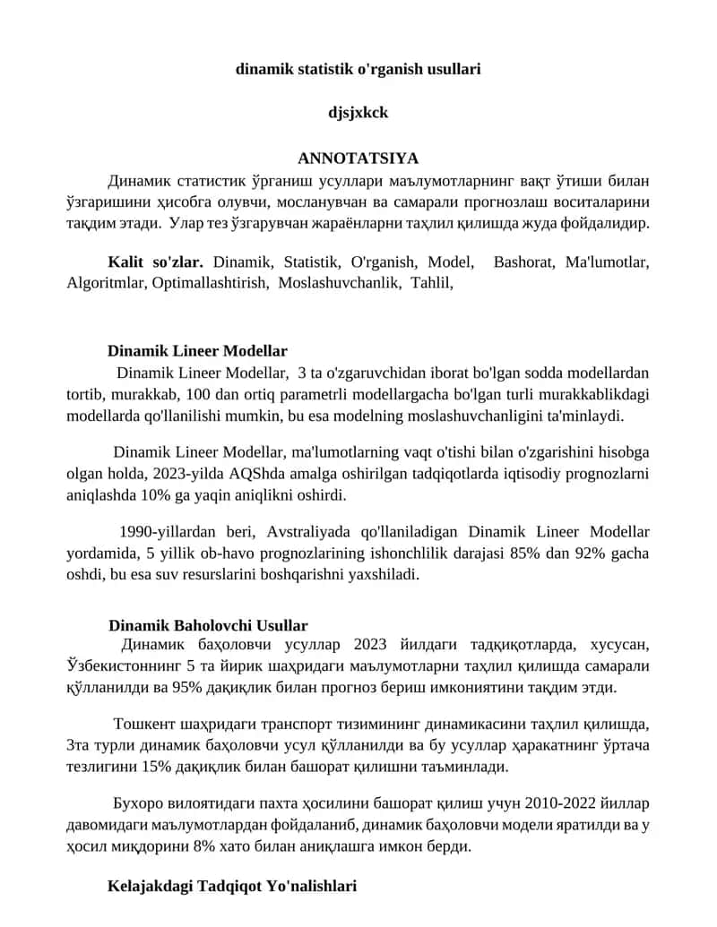 Dinamik statistik o'rganish usullari 1