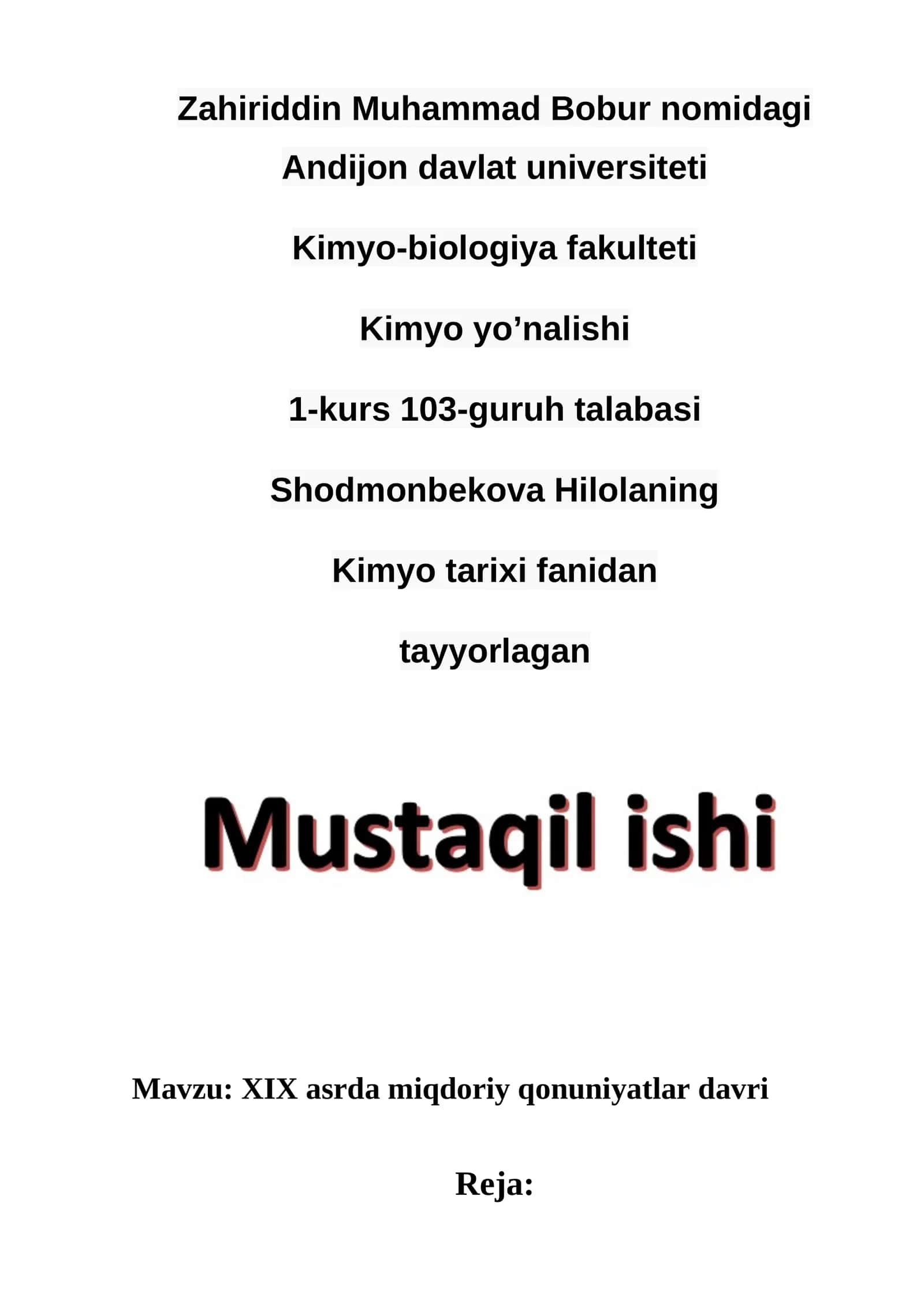 XIX asrda miqdoriy qonuniyatlar davri 1