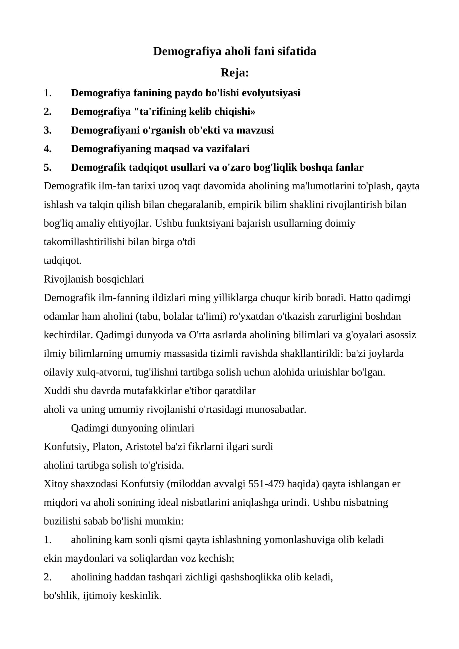 Demografiya fanining paydo bo'lishi evolyutsiyasi 1