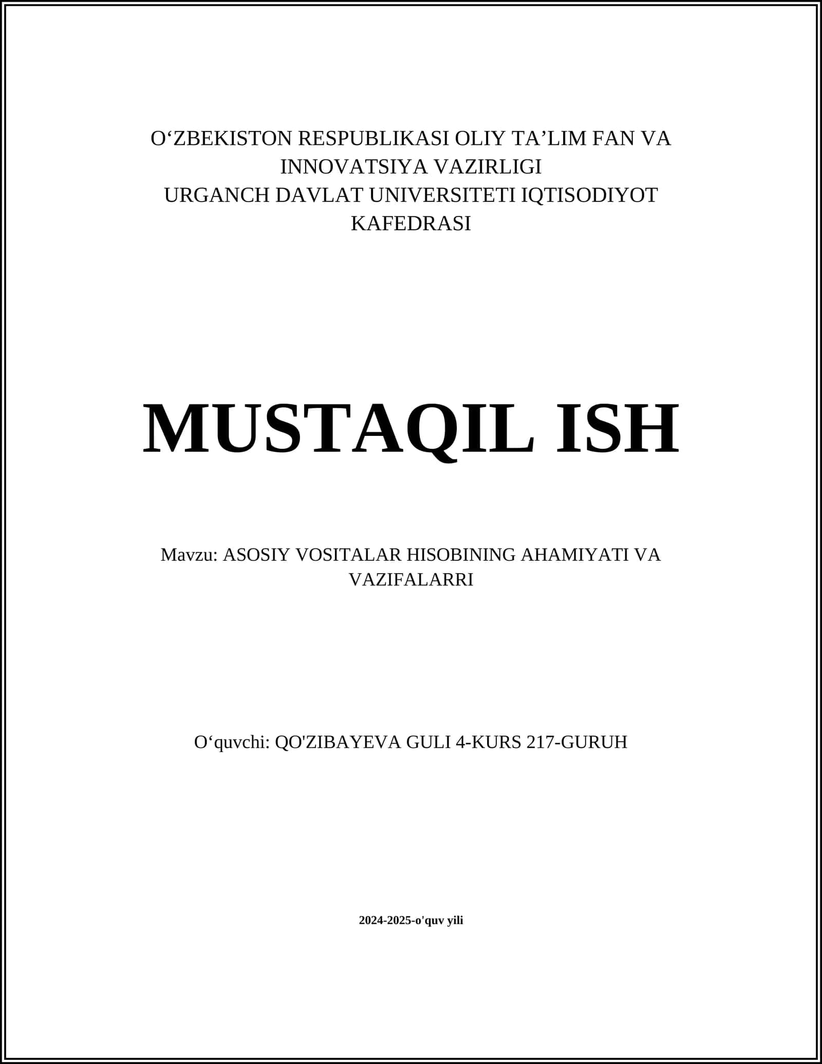ASOSIY VOSITALAR HISOBINING AHAMIYATI VA VAZIFALARRI 1