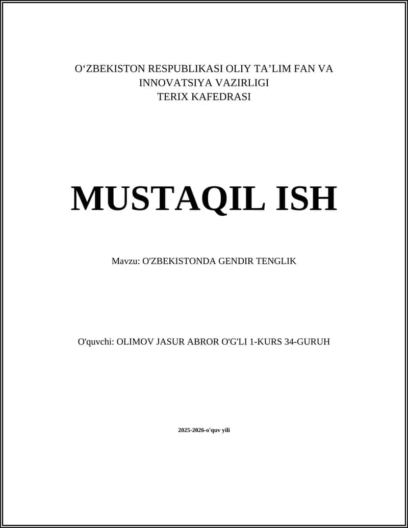 O'ZBEKISTONDA GENDIR TENGLIK 1