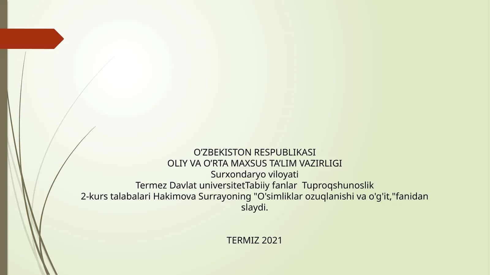 O'simliklar ozuqlanishi va o'g'it 1