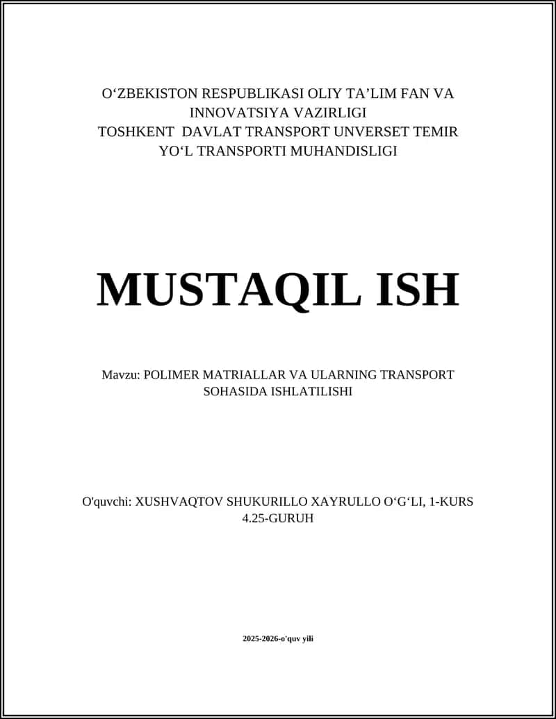 POLIMER MATRIALLAR VA ULARNING TRANSPORT SOHASIDA ISHLATILISHI 1