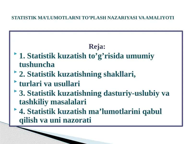 Statistika Ma'lumotlarni To'plash Nazariyasi va Amaliyoti 1