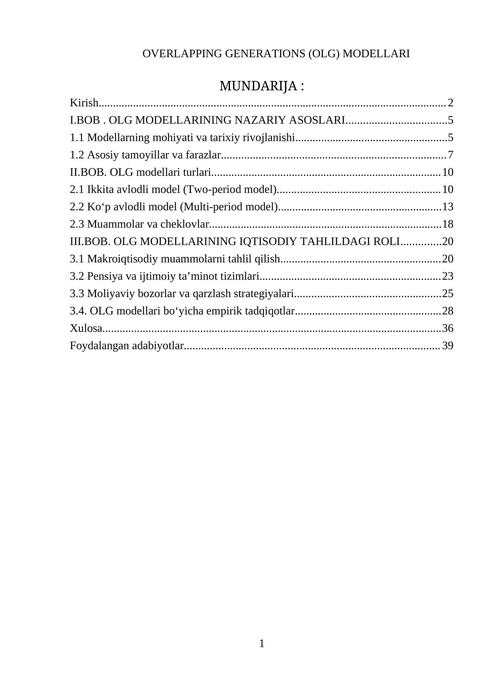 Overlapping Generations (OLG) MODELLARI 1