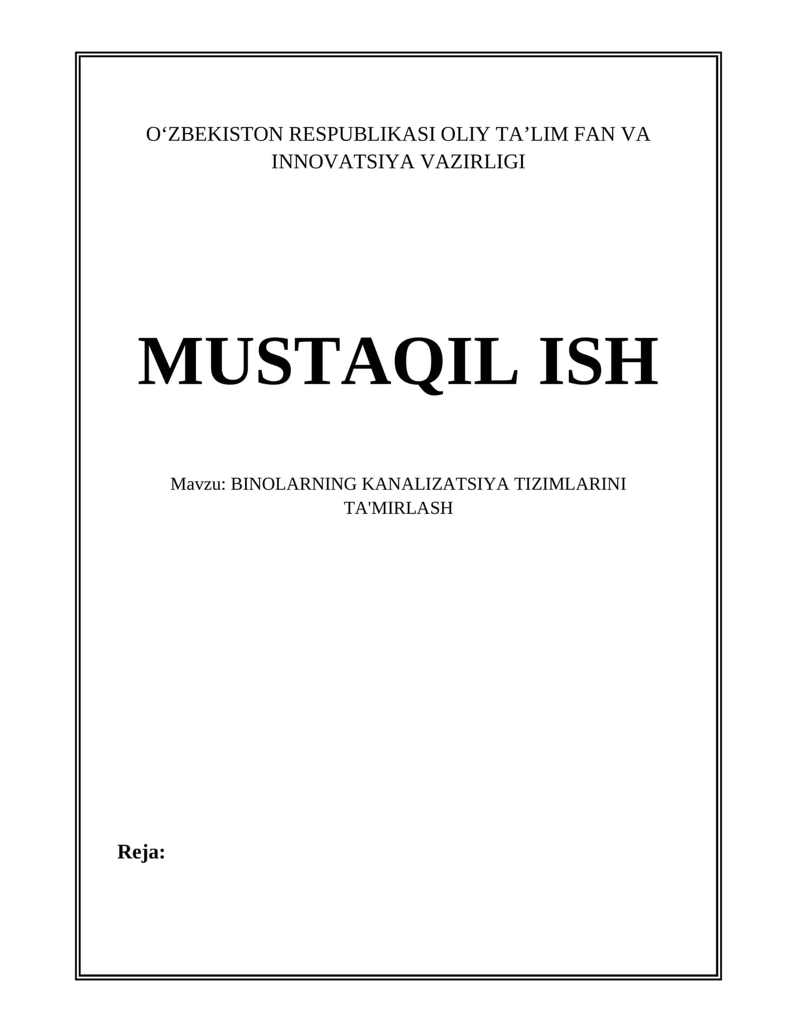 BINOLARNING KANALIZATSIYA TIZIMLARINI TA'MIRLASH 1