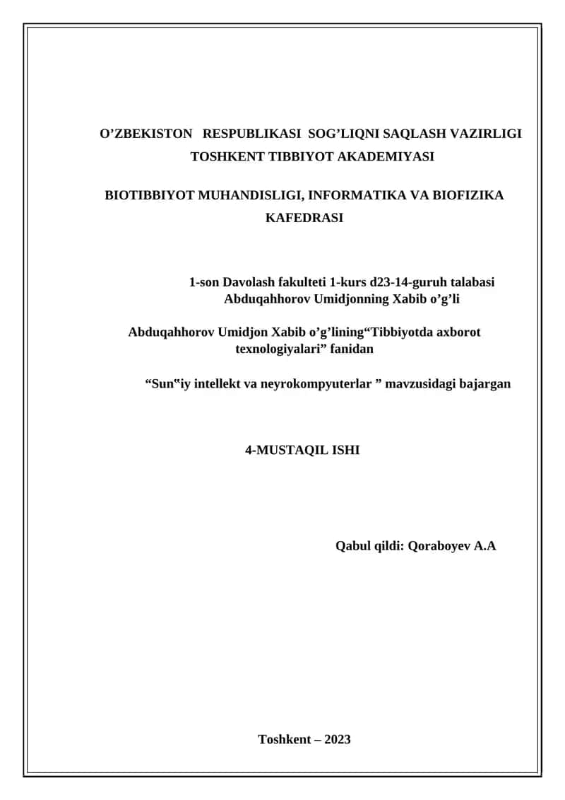 "Tibbiyotda axborot texnologiyalari" 1