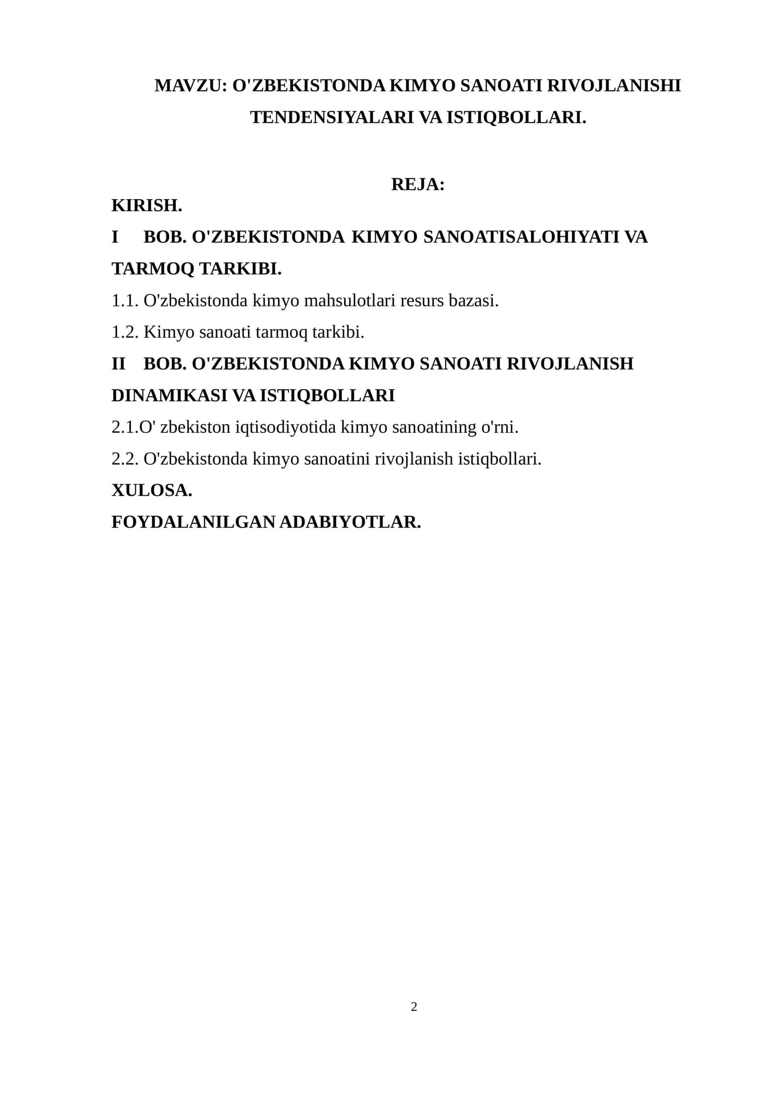 O'ZBEKISTONDA KIMYO SANOATI RIVOJLANISHI TENDENSIYALARI VA ISTIQBOLLARI 1