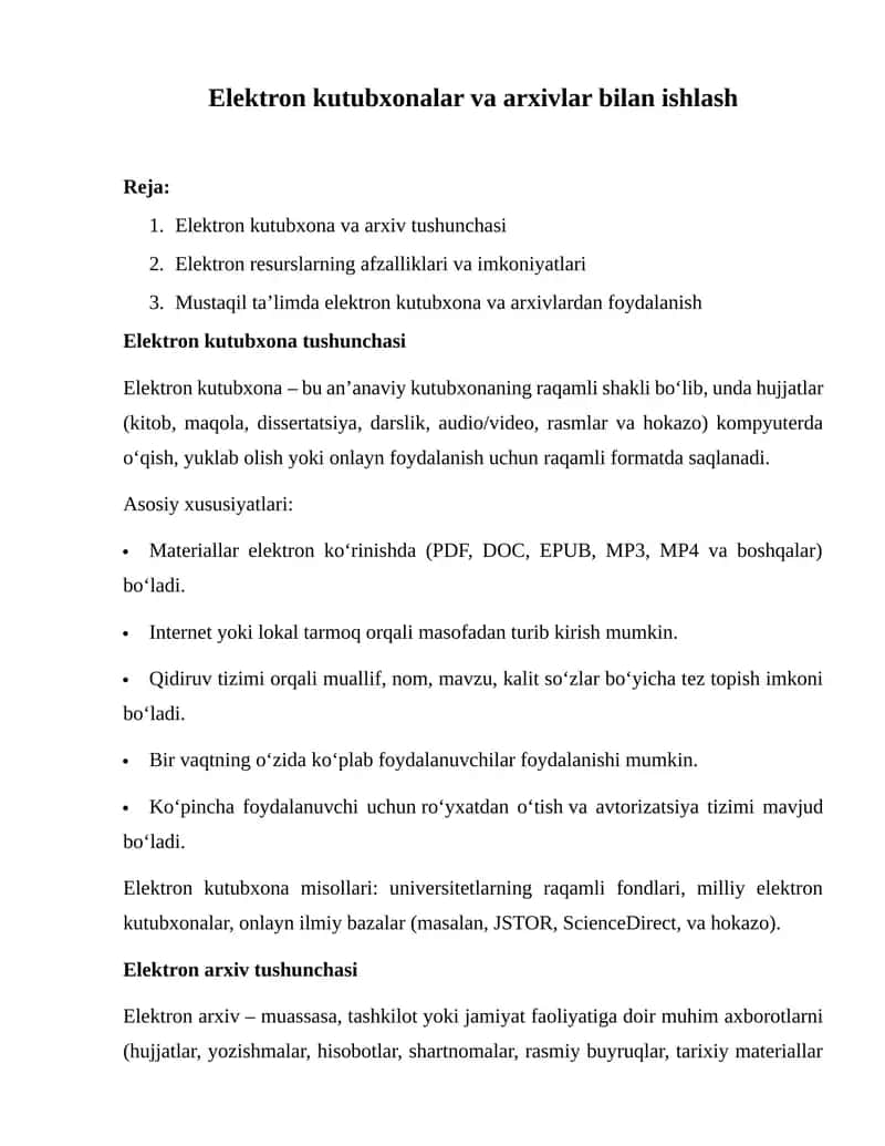 Elektron kutubxonalar va arxivlar bilan ishlash 1