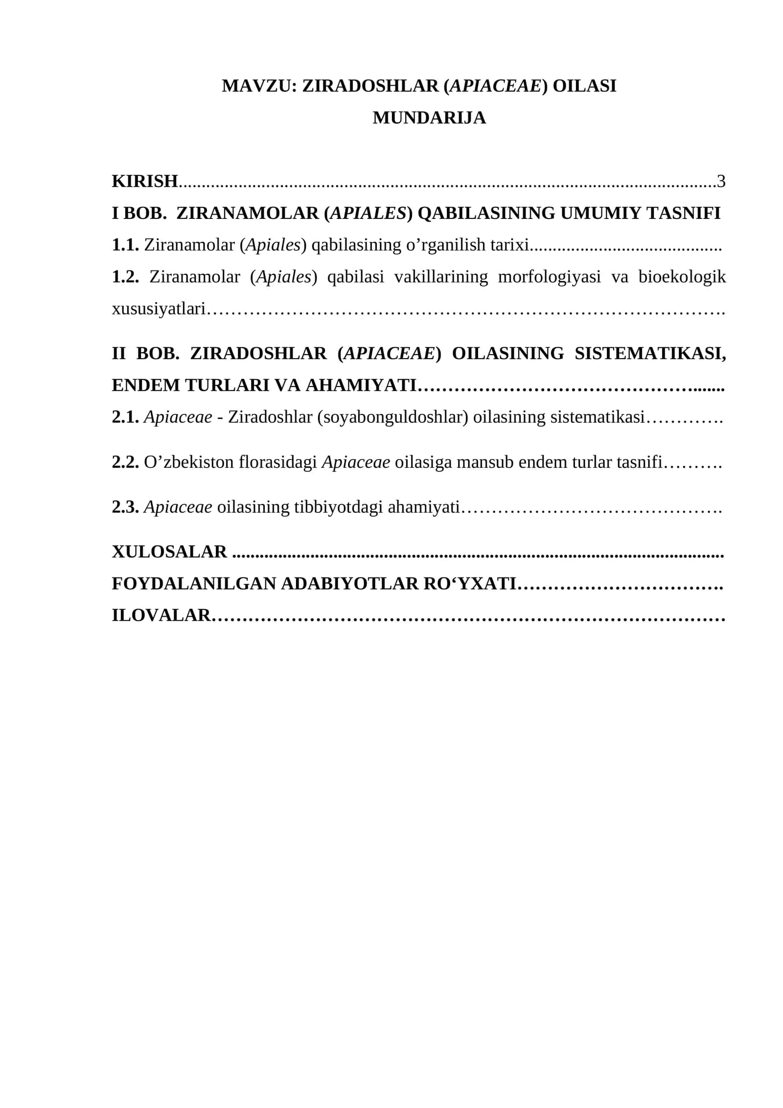 ZIRADOSHLAR (APIACEAE) OILASI 1