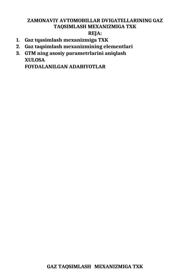 Gaz taqsimlash mexanizmiga TXK 1