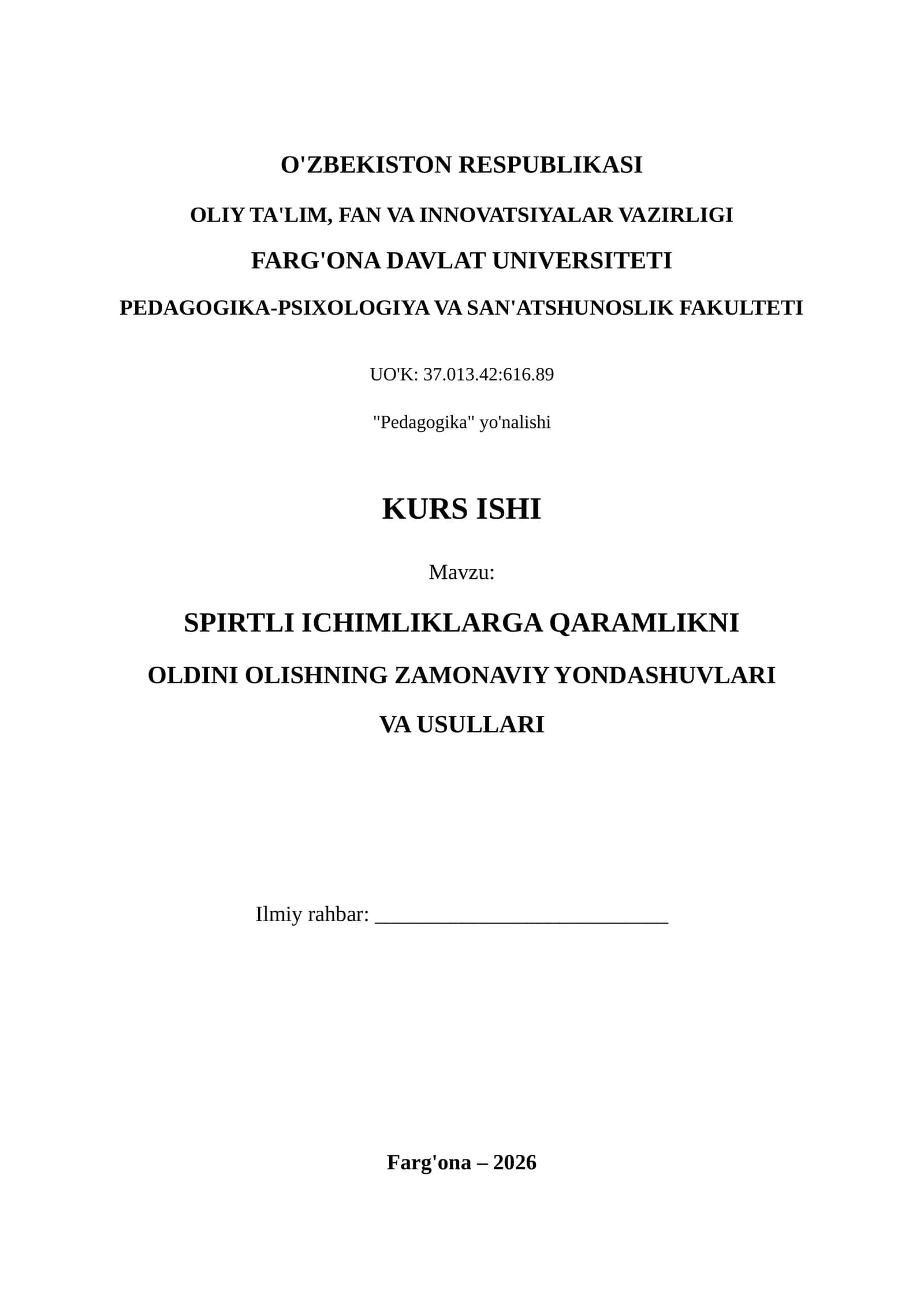 SPIRTLI ICHIMLIKLARGA QARAMLIKNI OLDINI OLISHNING ZAMONAVIY YONDASHUVLARI VA USULLARI 1