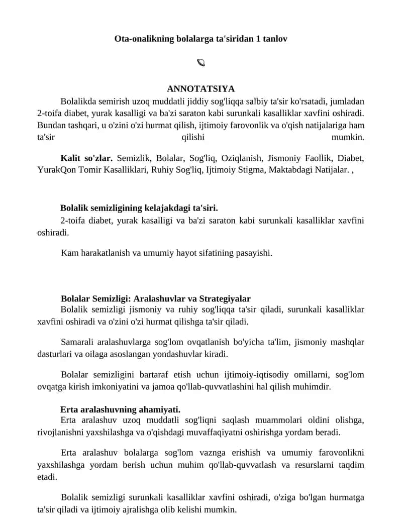 Bolalik semizligining kelajakdagi ta'siri 1